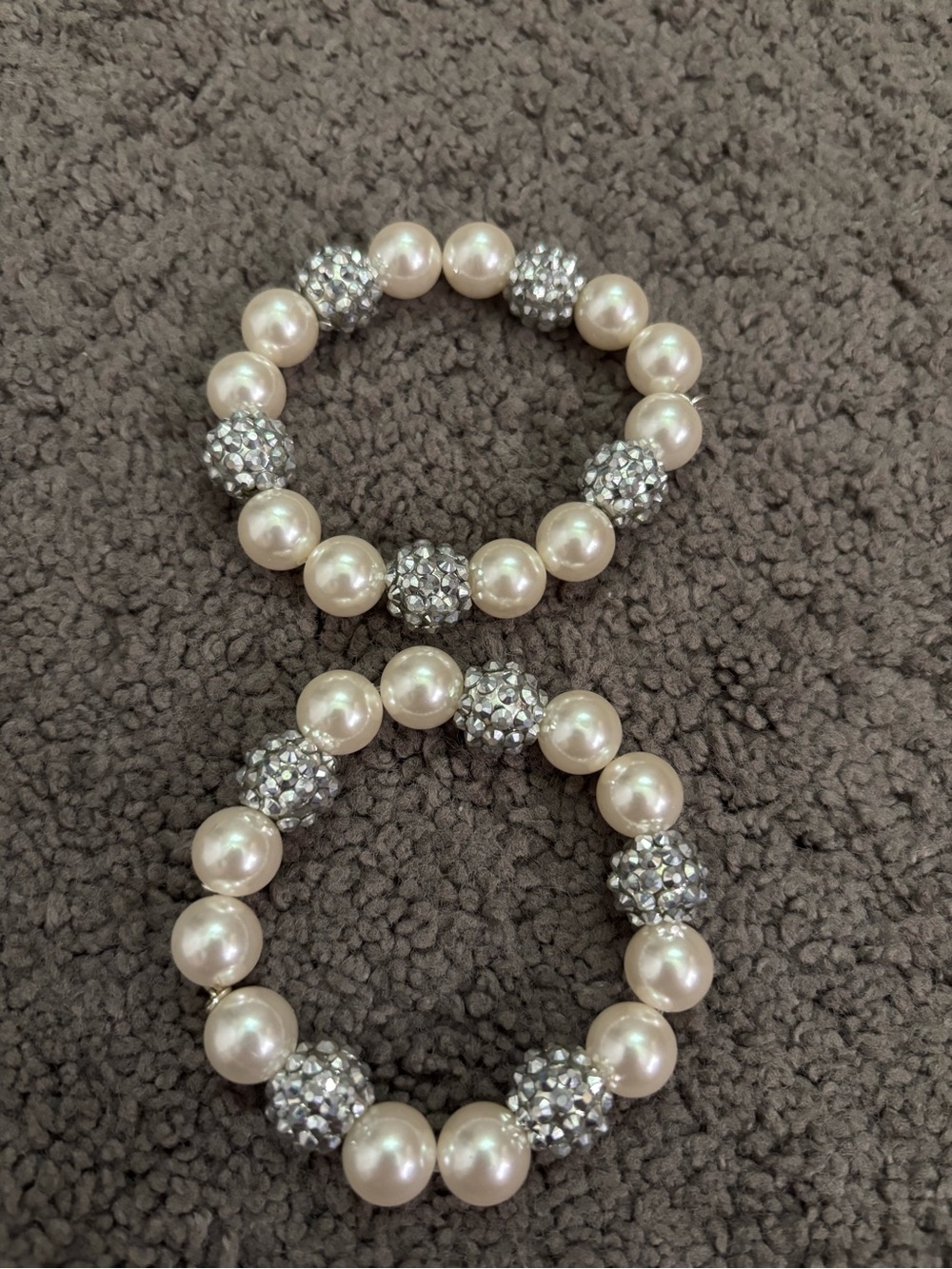 2 Vintage RMN Faux Pearl and Rhinestone Beaded Bracelets
